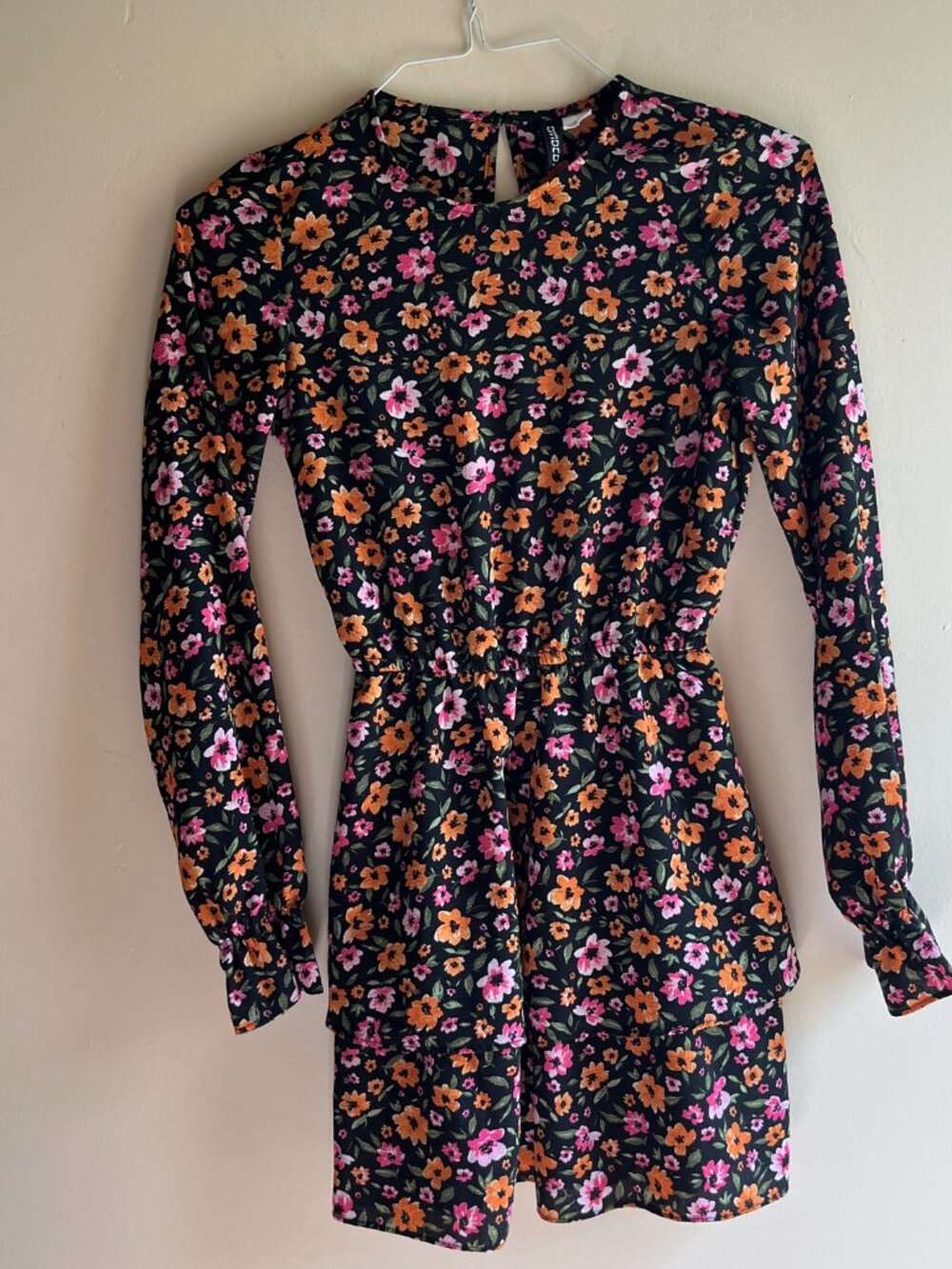 Black Floral Ruffle tiered mini Dress cottage babydoll boho festival prairie mod